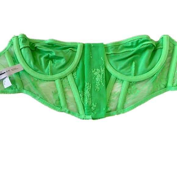 Out From Under Urban Outfitters Firecracker Lace Corset Top Lime Green Neon NWOT - Picture 7 of 9